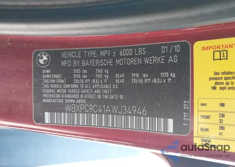 2010 BMW X3 xDrive30I из США, поврежденный, VIN WBXPC9C41AWJ34946